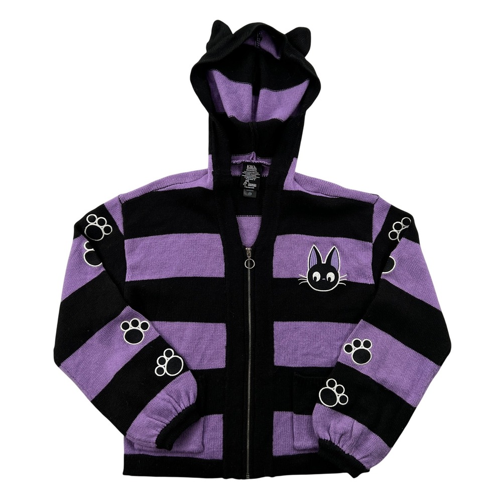 Kikis Delivery Service Jiji Striped‎ Cat Ear Hooded Cardigan Sweater Women Small